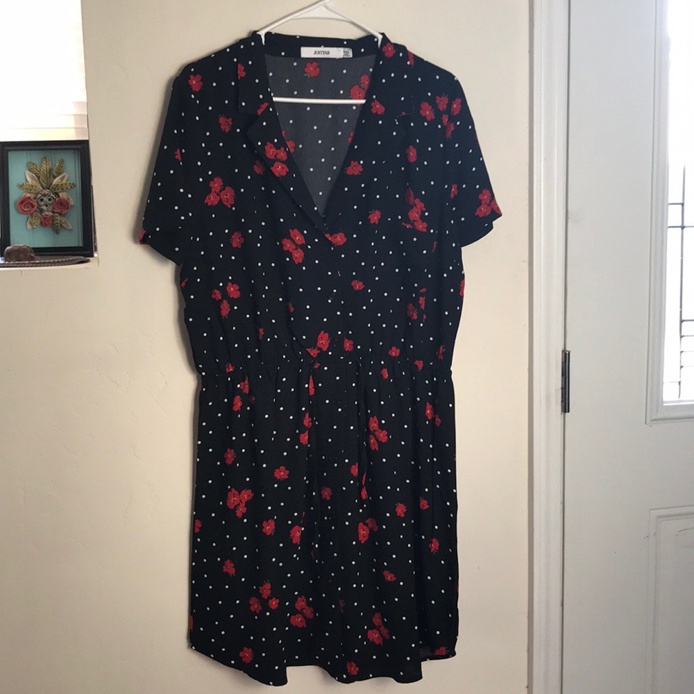 JustFab Black dress with Red Flowers